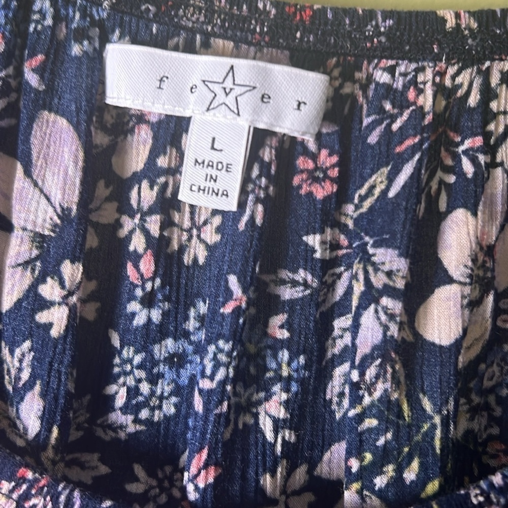 Fever Pink dark blue and White Ruffled bohemian Blouse with 3/4 Sleeves - Picture 3 of 6